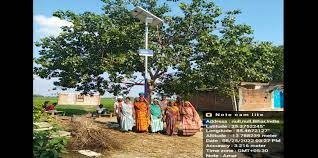 Solar street lamp installed on a village road